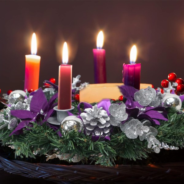 Juladventskrans, 13 tums adventsljusstake i silver, Chri Purple