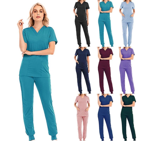 Kvinnor Medical Scrubs Doctor Uniform Byxor Set N