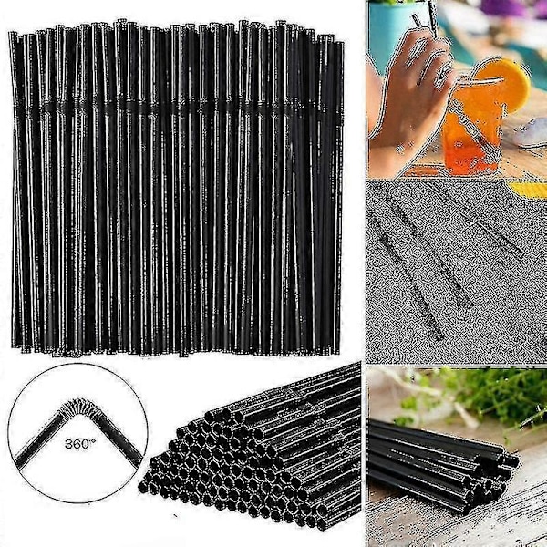 500 st Flexibla Böjbara Svarta Drickstrån Engångstrån av Plast