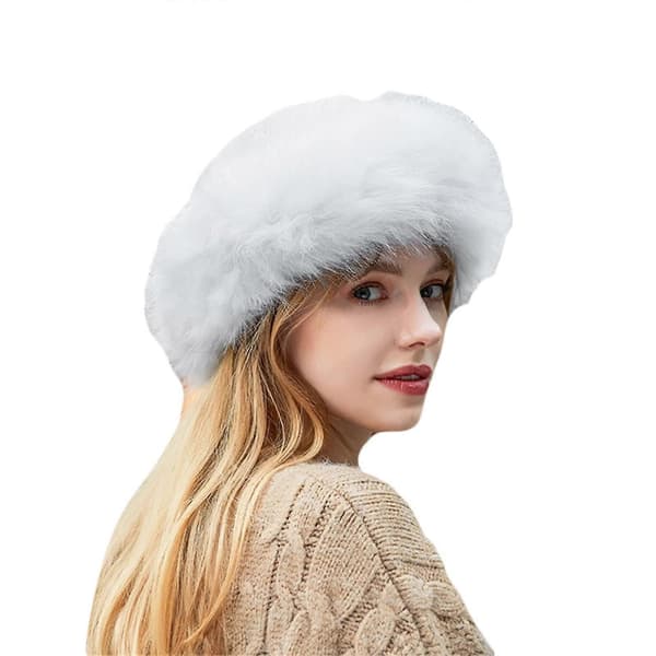 Damhatt för Vinter Cossack Rysk Stil Hatt Fluffig Fleece Fiskarmode Varm Mössa (Vit)