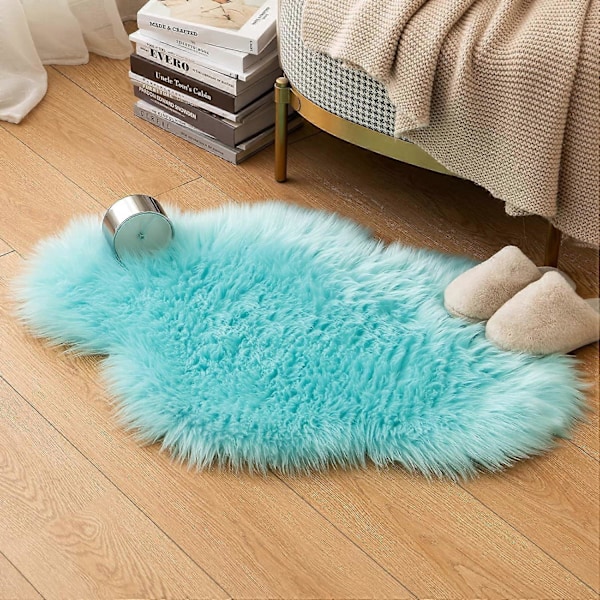 Fuskpäls Mattor, Fusk Fluffig Matta, Mjuk Ryamatta, för Sovrum Soffa Golv, 60 x 90cm, Molnform, Himmelsblå
