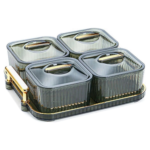 Delad Snackserveringsskål, Fruktdessert Nötdippbricka Med Lock Grön, 4 Fack