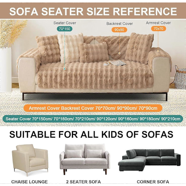 Tjockt Kaninplysch Sofföverdrag 1 2 3-sits, L-form Supermjuka Fuskpäls Sofföverdrag (Khaki, 70 * 150cm Armstöd eller Ryggstöd)