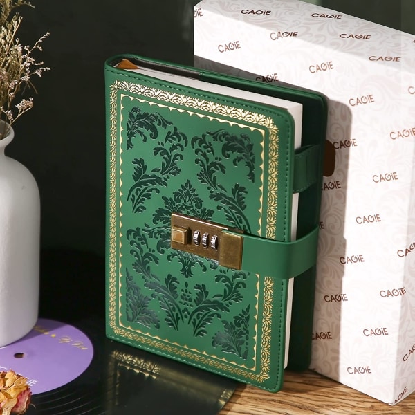 Journal med lås, dagbok påfyllningsbar, 5,5 x 7,8 tum, grön