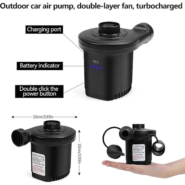 Elektrisk Luftpump, Elektrisk Inflator, Snabb Uppblåsning/Tömning 3 Munstycken Och 5V USB-Adapter