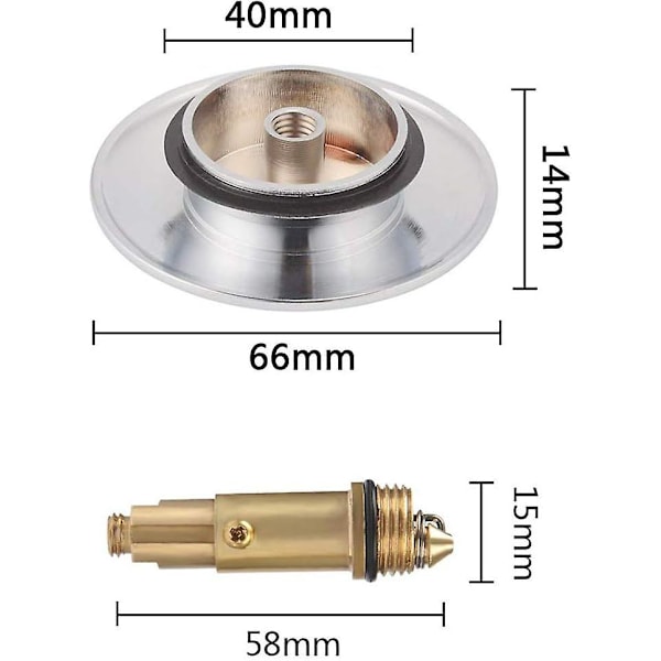 Avloppsplugg i mässing, Badrumsavloppsplugg 66mm Polerad Mässing Krom Pop Click Clack för Badrumskommod Ersättningsbultar