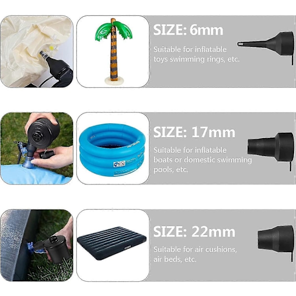 Elektrisk Luftpump, Elektrisk Inflator, Snabb Uppblåsning/Tömning 3 Munstycken Och 5V USB-Adapter