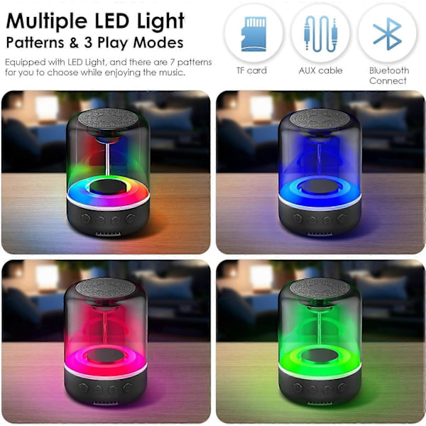 Ljusstark Bluetooth-högtalare Mini Bluetooth-högtalare med LED-ljus Förbättrad bas 360° HiFi-ljud TF Ca