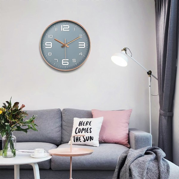 Väggklocka 30 cm utan tickande ljud, tyst kvarts, dekorativ väggklocka, rund modern minimalistisk för vardagsrum, sovrum, kök, kontor,