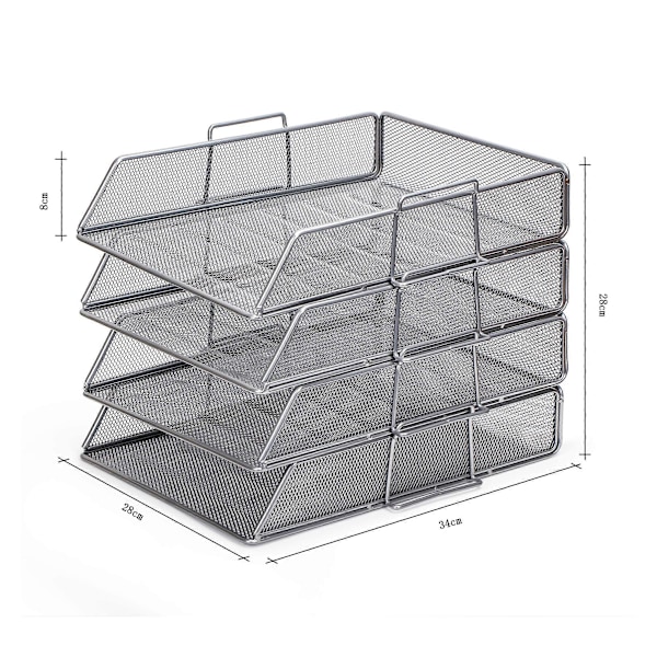 Brevfack 4 Stycken/Stapelbar Metallnät Skrivbordskorg/Multifunktionell Organizer/Filhållare för Kontor, Skola, Studier