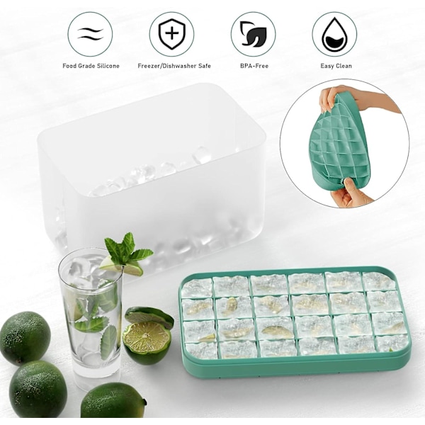 Isbitsform med lock, silikon isbitsform med lock, isbitslåda, isbitsform, stapelbar, BPA-fri