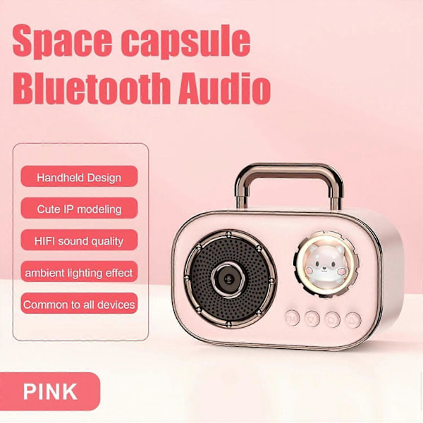 Retro Bluetooth Högtalare Subwoofer Mini Högkvalitativ Skrivbordshögtalare Bärbar Hemhögtalare - Rosa