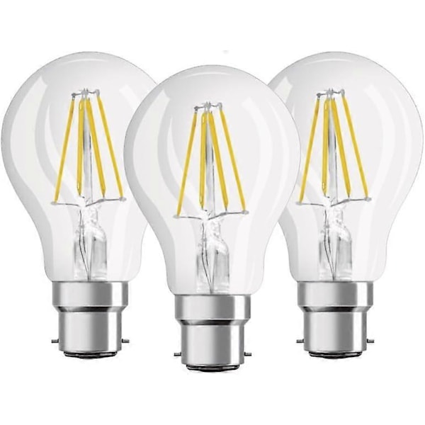 Set med 3 Standard LED Filamentlampor - B22 Sockel - 8 W Motsvarande 60 W - Varmvit 2700K