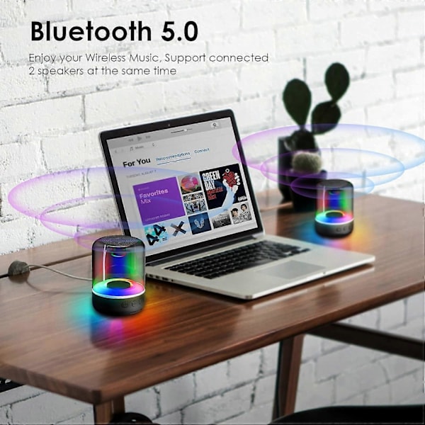 Ljusstark Bluetooth-högtalare Mini Bluetooth-högtalare med LED-ljus Förbättrad bas 360° HiFi-ljud TF Ca