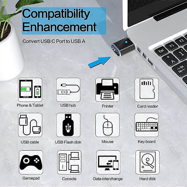 USB C till USB Adapter, USB Typ C till USB 3.0 Adapter Kompatibel med MacBook Pro 2021 iMac iPad, MacBook Air 2020, Laptop, Monitor och Andra Typ C Enheter