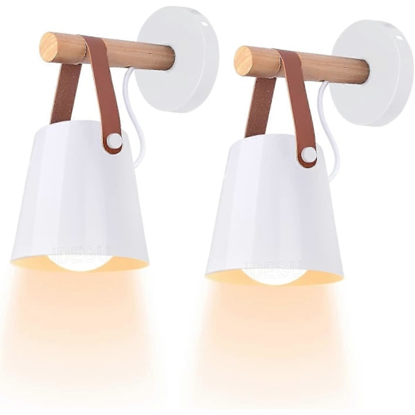 Set med 2 Retro Enkla Vägglampor Inomhus Modern Vägglampa E27 Lampa Metallskärm med Trästativ för B
