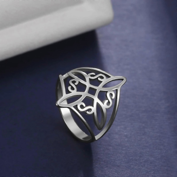 Häxknut Ring för Kvinnor Rostfritt Stål Keltisk Kvaternär Wicca Geometrisk Stil Häxknut Amulett Smyckesgåva (10 Silver) 10 Rostfritt Stål Inga Ädelstenar