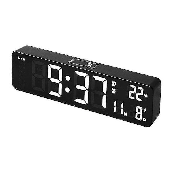 Digital Väggklocka, LED Stor Sifferdisplay, Dubbel Väckarklocka, Vit