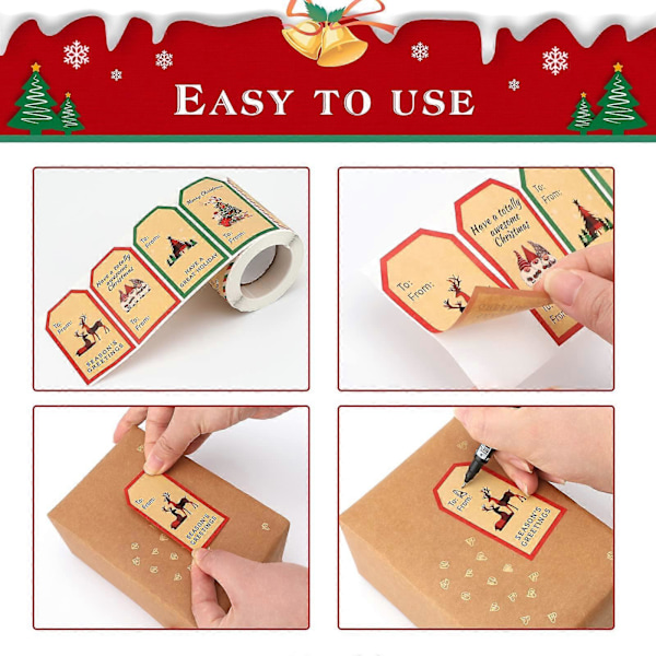 300 st Merry Christmas Pappersetiketter 7,5x4cm Etiketter Pappersförseglingar för DIY Julklappspaket