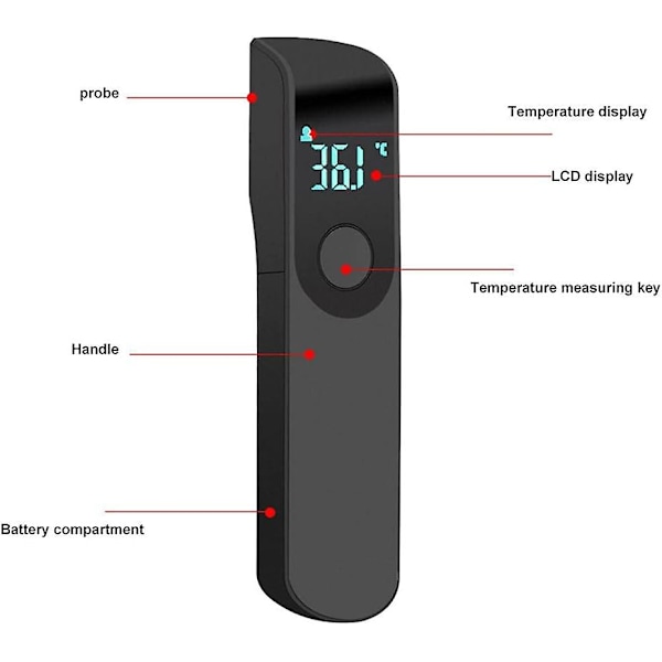 Termometer för vuxna, kontaktfri panntermometer för barn, snabbavläsning med digital display - Svart