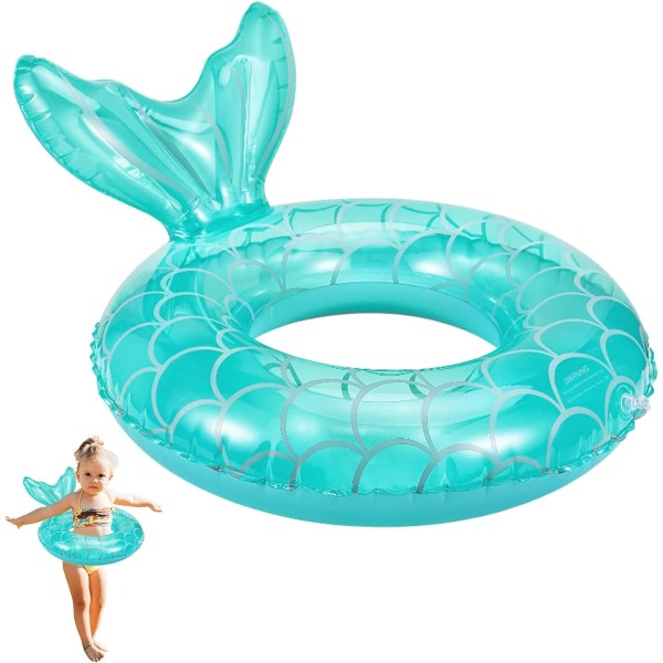 Simring för barn, hållbara uppblåsbara poolflottor, sjöjungfru anime flytgummi Mermaid Blue