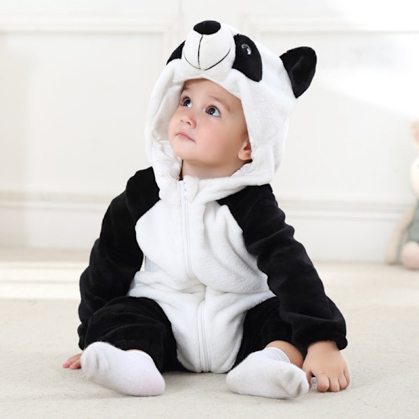 Baby Panda Djur Halloween Kostym Unisex Spädbarn Tecknad Huvtröja Romper Småbarn Cosplay Jumpsuit Varm Klädsel