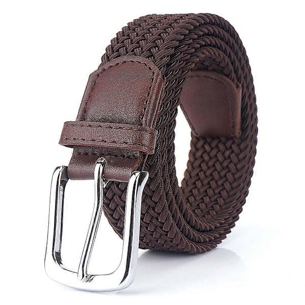 Elastiskt flätat bälte för män, elastiskt midjeband, brunt, 125 cm
