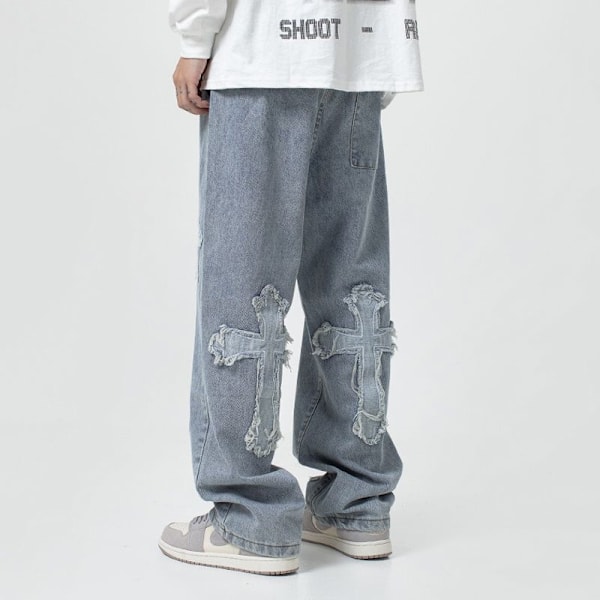 Jeans Korsdesign Herr Streetwear Baggy Jeans Byxor Kors Hip Hop Herr Lösa Jeans Byxor Dam Oversized Boyfriend Jeans Denim Jeans