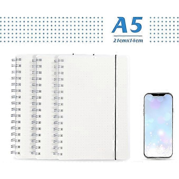 3-pack Prickade Anteckningsböcker A5 - Prickad Bullet Grid Journal Spiral (Blöder Inte Igenom) med 5 DIY-stenciler, 480 Sidor, Tjockt Papper 120 g/m² Tjockt Prickat Papper