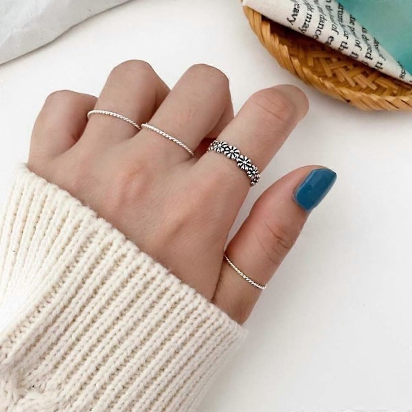 Silver Damring, 925 Sterling Silver Vintage Retro Tumring, Justerbara Vigselringar Bröllop