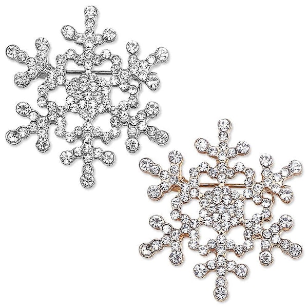 Snöflingebroscher, Strass Snöflinga Blombroscher, Bröllopsbroscher för Brudar, Kristallslagsnålar för Kvinnor, Klänningskläder, Guld och Silver, 2
