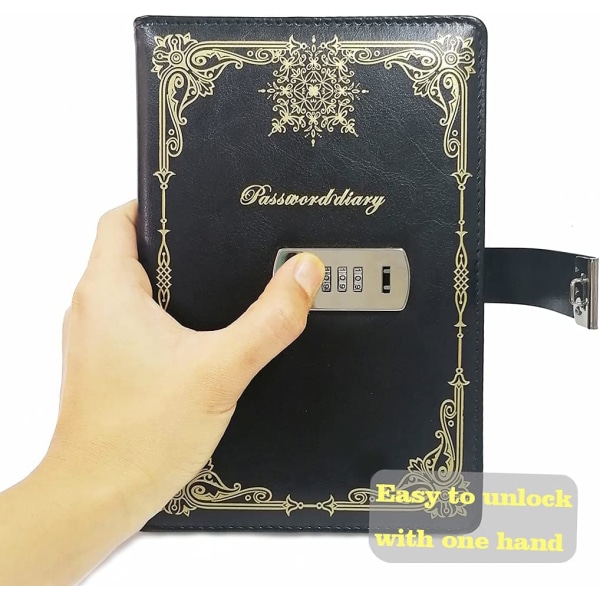 Dagbok med lås för flicka/pojke, låst dagbok för resor (svart)