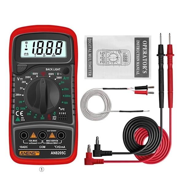 ANENG AN8205C Digital Multimeter AC DC Amperemeter Volt Ohm Testare Multimetro Med Termoelement LCD Bakgrundsbelysning