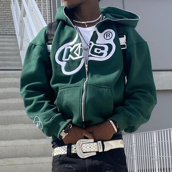 Y2K Hoodie med Full Dragkedja, Streetwear-hoodie i Vintage-stil, Harajuku Gotisk Jacka, Skelett Y2K Grunge High Street Hoodie