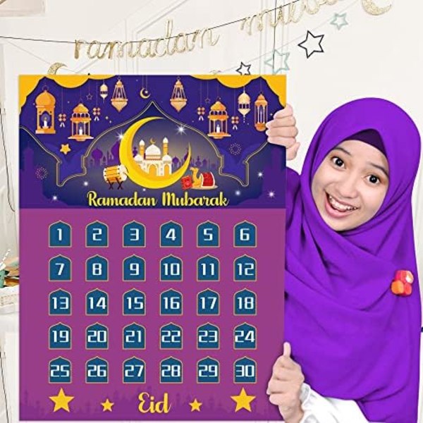 WATINC Ramadan Mubarak adventskalender Eid-kalender Nedräkning Ca purple