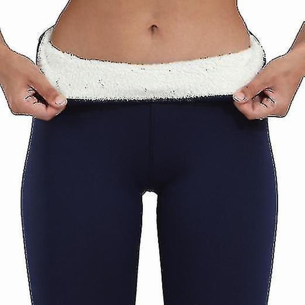 Tjocka Leggings för kvinnor med hög midja smala byxor Fleecefodrade Leggings dark blue 2XL