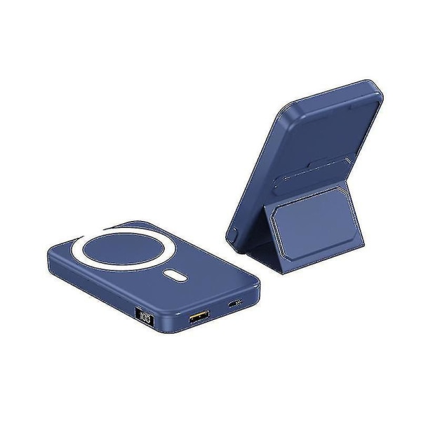 Magnetisk trådlös bärbar laddare med telefonställ, 10000 mah Magn Dark blue