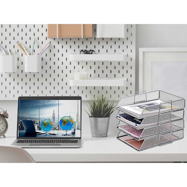 Brevfack 4 Stycken/Stapelbar Metallnät Skrivbordskorg/Multifunktionell Organizer/Filhållare för Kontor, Skola, Studier