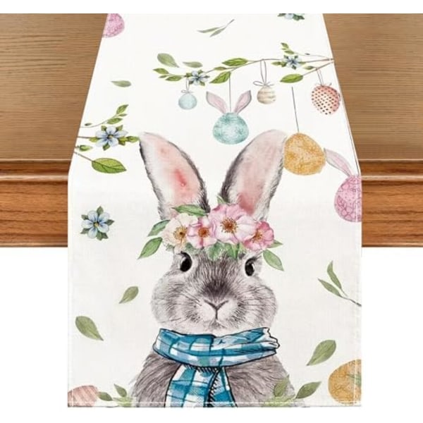 Bunny Glad Påsk Bordslöpare, Linne Påsk Blommor Bord Runn Easter-bunny With Flower Beige - Easter Flower Bunny