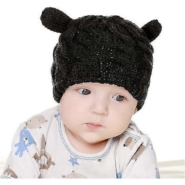 Nyfödd Baby Vintermössa och Vantar Set Spädbarn Småbarn Varm Stickad Mössa och Vante Set för Pojkar Flickor Svart, S