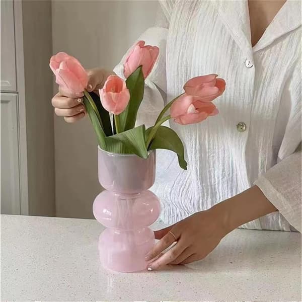 Tulpanvas, glasvas för blommor, geometrisk glasvas, rosa