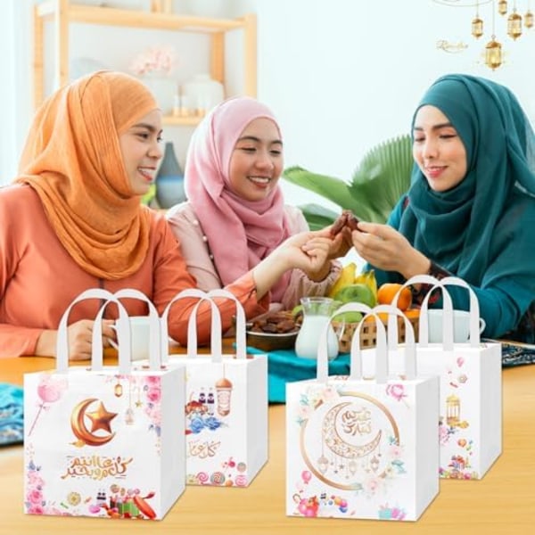 HOWAF 8st Ramadan presentpåsar Ramadan Mubarak presentpåsar med hand white