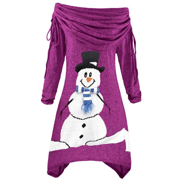 Festklänning Julsnögubbeklänning med oregelbunden volangkrage Red L/XL