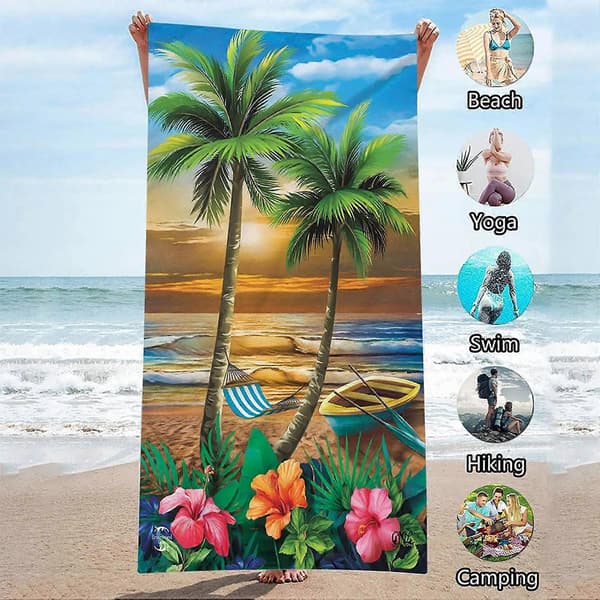 Extra Stor Strandhandduk 60\" X 30\" Coconut Beach Strandhandduk Mikrofiber Dubbelsidig Sammet Strandhandduk