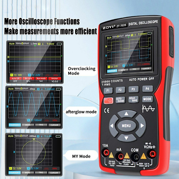 ZOYI 703S 3-i-1 Dubbelkanal 50MHZ Bandbredd Handhållet Oscilloskop Multimeter Generator 280MSa s Hög Samplingsfrekvens Professionellt Oscilloskop 25000 Räkning