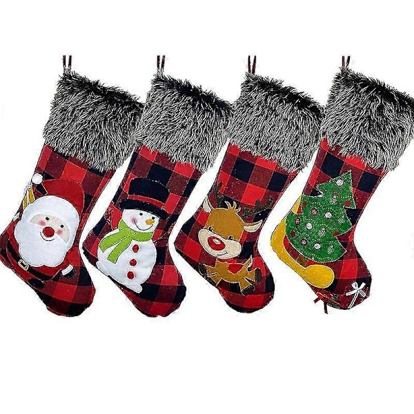 4 st 45 cm Julstrumpor Klassiska Stora Strumpor Jultomte, Snögubbe, Ren Jul Ch