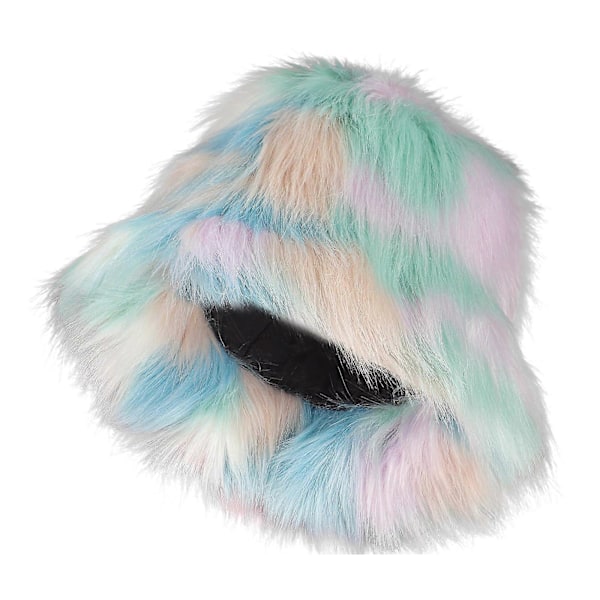 Elegant Fluffig Kvinnors Hinkhatt Vinter Faux Päls Fuzzy Varm Mössa Hatt Blandade Färger Plysch Fiskehatt Justerbar, Vit, Rosa och Blå