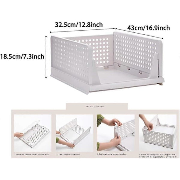 Stapelbar Klädförvaringskorg Skåp Lådhylla DIY Avdelare Separator för Garderob Skåp Kök Kontor (Gul - 4-pack)