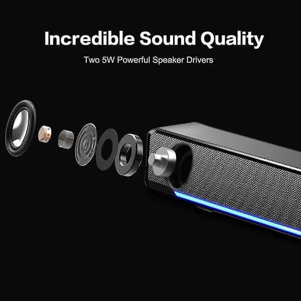 USB-driven Soundbar-högtalare för dator, stationär dator, bärbar dator, PC, svart (Bluetooth)