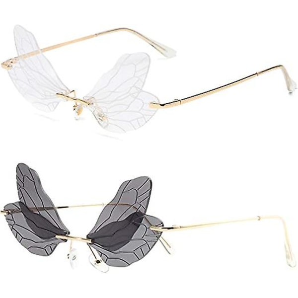 Fashion Rimless Dragonfly Wing Solglasögon Dam Vi
